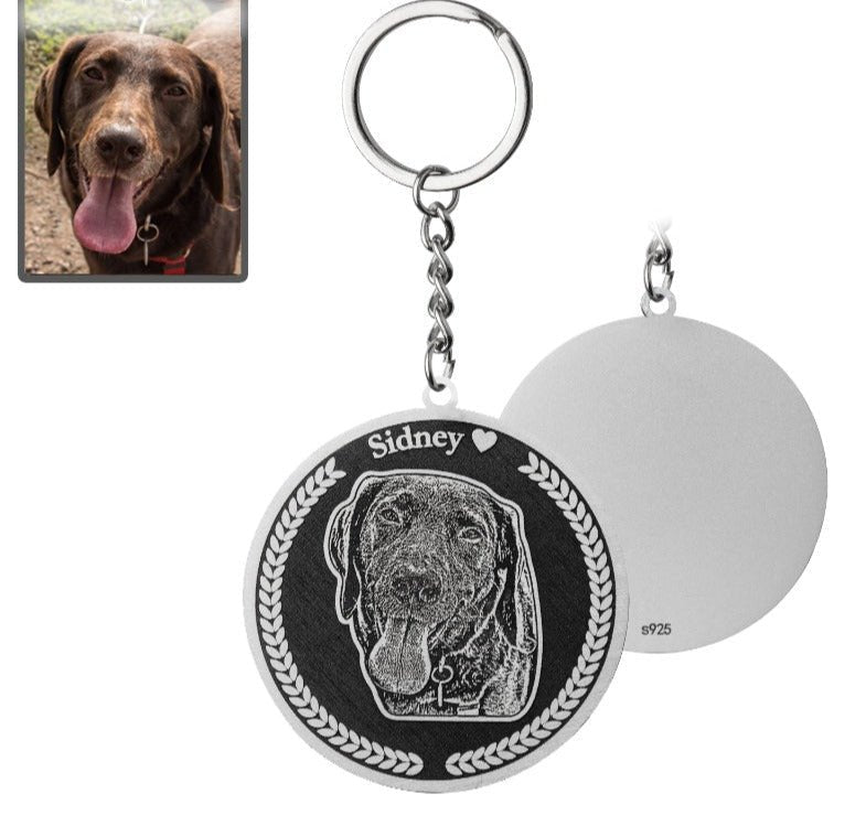 Llavero redondo medallón silueta perro