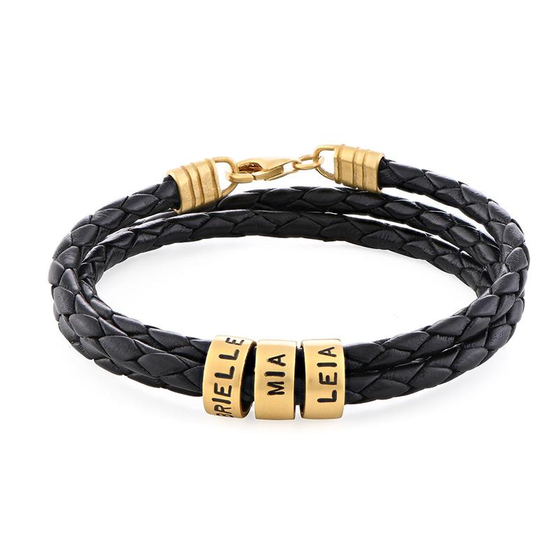Herrenarmband aus schwarzem Leder – personalisierbar mit Verzierungen in Silber oder Gold